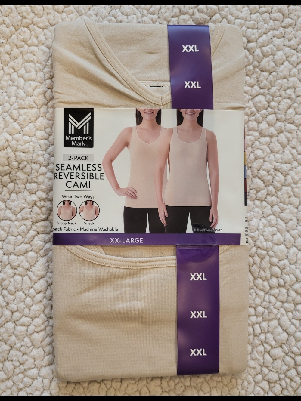 Member's Mark Women’s 2-Pack Seamless Reversible Stretch Cami Tank Beige 2XL - Picture 1 of 4